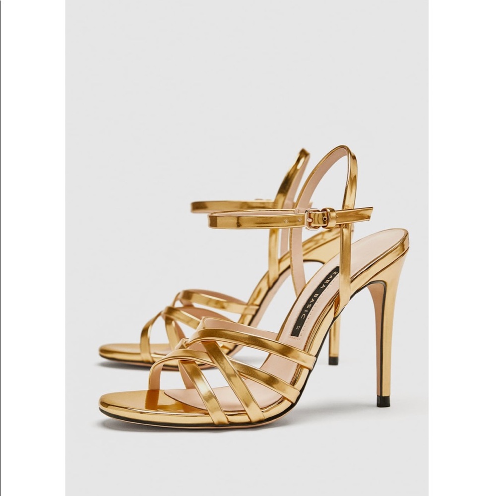 Zara gold stiletto sandals size 8